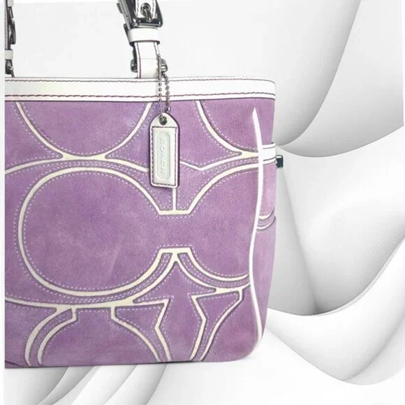 Vintage COACH Optic Signature Tote Handbag in purple Suede Y2K - Picture 4 of 11